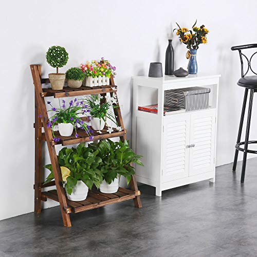 40 3-Tier Multipurpose Folding Wood Plant Stand Wood Organizer Fl...