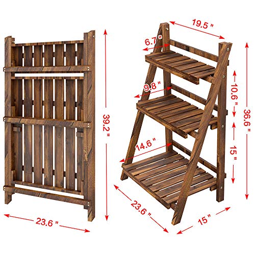 40 3-Tier Multipurpose Folding Wood Plant Stand Wood Organizer Fl...