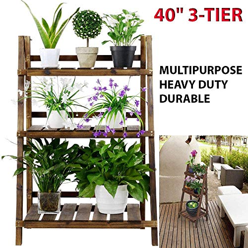 40 3-Tier Multipurpose Folding Wood Plant Stand Wood Organizer Fl...