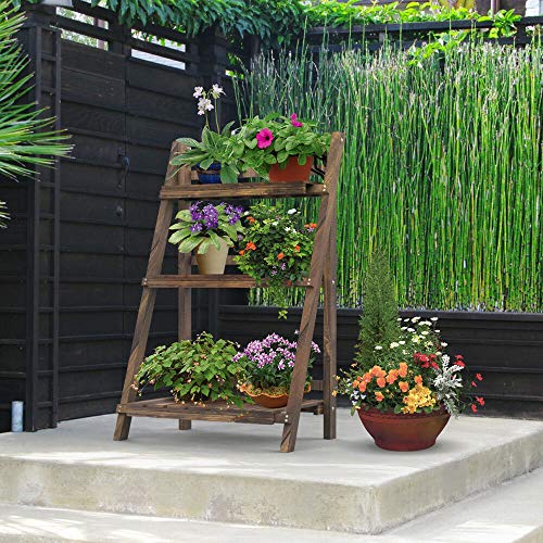 40 3-Tier Multipurpose Folding Wood Plant Stand Wood Organizer Fl...