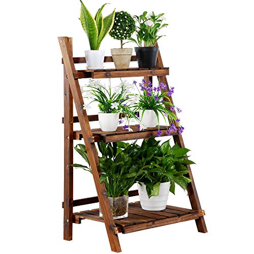 40 3-Tier Multipurpose Folding Wood Plant Stand Wood Organizer Fl...