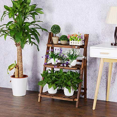40 3-Tier Multipurpose Folding Wood Plant Stand Wood Organizer Fl...