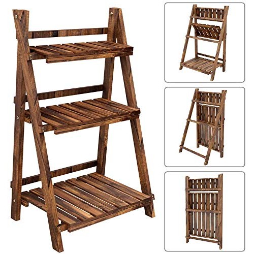 40 3-Tier Multipurpose Folding Wood Plant Stand Wood Organizer Fl...