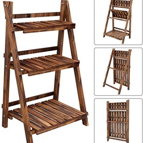 40 3-Tier Multipurpose Folding Wood Plant Stand Wood Organizer Fl...