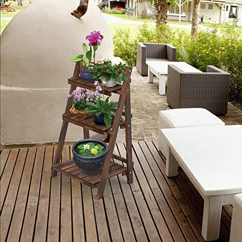 40 3-Tier Multipurpose Folding Wood Plant Stand Wood Organizer Fl...