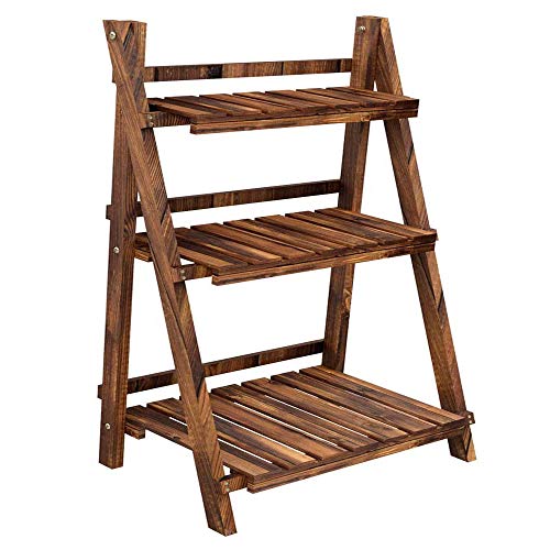 40 3-Tier Multipurpose Folding Wood Plant Stand Wood Organizer Fl...
