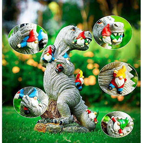 Himaweek Garden Statue Outdoor Decoration, Dinosaur Eating Gnomes ...