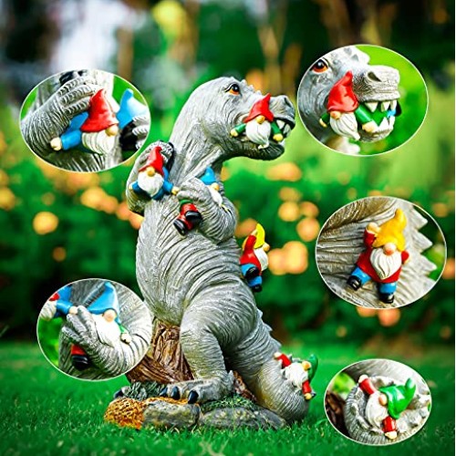 Himaweek Garden Statue Outdoor Decoration, Dinosaur Eating Gnomes ...