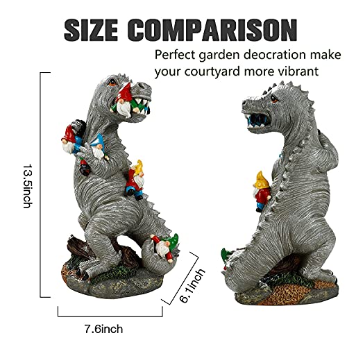 Himaweek Garden Statue Outdoor Decoration, Dinosaur Eating Gnomes ...