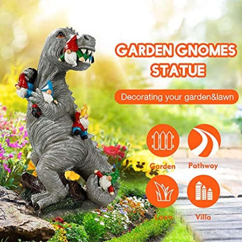 Himaweek Garden Statue Outdoor Decoration, Dinosaur Eating Gnomes ...