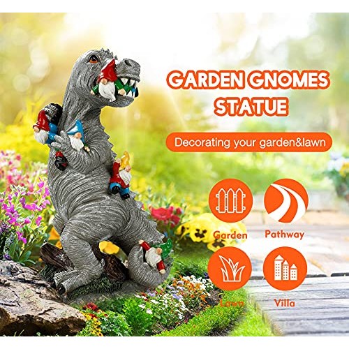 Himaweek Garden Statue Outdoor Decoration, Dinosaur Eating Gnomes ...