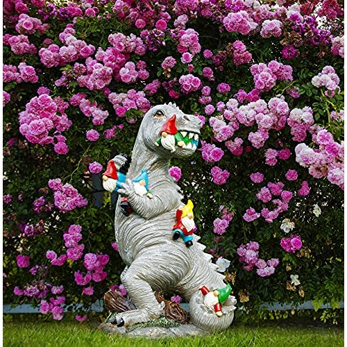 Himaweek Garden Statue Outdoor Decoration, Dinosaur Eating Gnomes ...