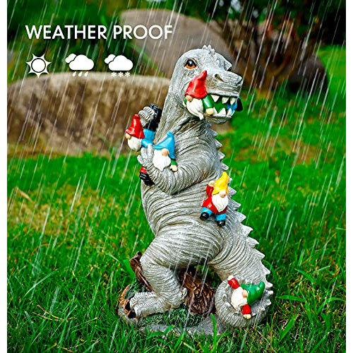 Himaweek Garden Statue Outdoor Decoration, Dinosaur Eating Gnomes ...