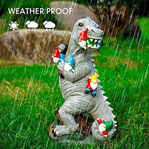 Himaweek Garden Statue Outdoor Decoration, Dinosaur Eating Gnomes ...