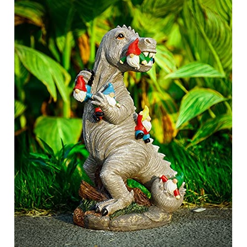 Himaweek Garden Statue Outdoor Decoration, Dinosaur Eating Gnomes ...