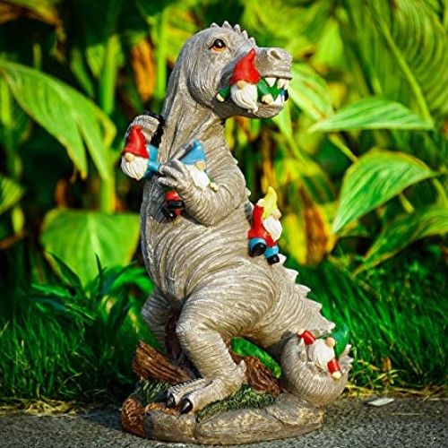 Himaweek Garden Statue Outdoor Decoration, Dinosaur Eating Gnomes ...