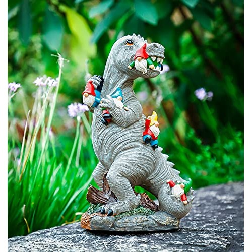 Himaweek Garden Statue Outdoor Decoration, Dinosaur Eating Gnomes ...
