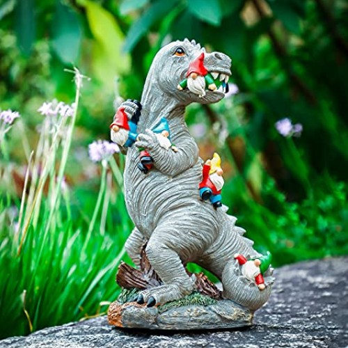 Himaweek Garden Statue Outdoor Decoration, Dinosaur Eating Gnomes ...