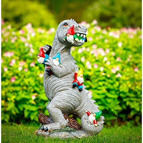 Himaweek Garden Statue Outdoor Decoration, Dinosaur Eating Gnomes ...
