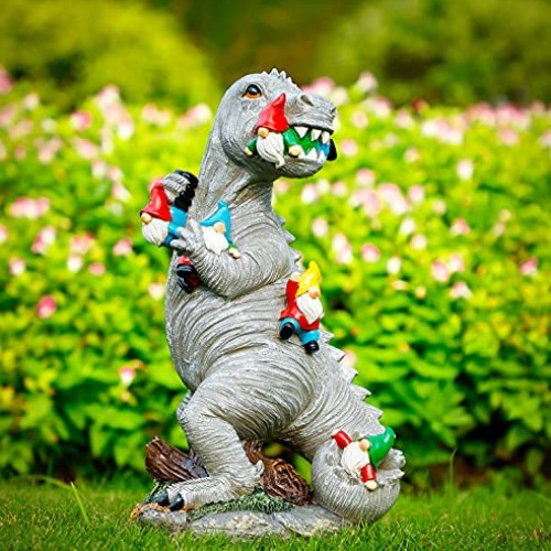 Himaweek Garden Statue Outdoor Decoration, Dinosaur Eating Gnomes ...