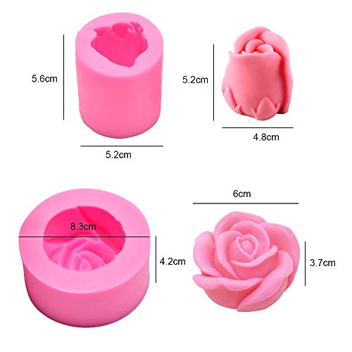 2Pcs/Set 3D Rose Flower Candle Molds, Rose Shaped Craft Art Silico...