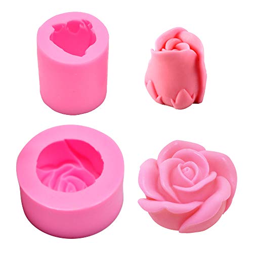 2Pcs/Set 3D Rose Flower Candle Molds, Rose Shaped Craft Art Silico...