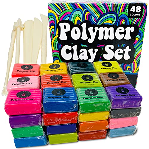 Polymer Clay Set 48 Colors Modeling Clay Sculpting and Oven Bake K...