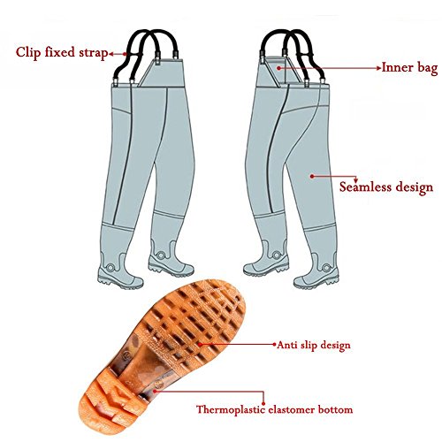 Hippodoctor Mens Fishing Chest Waders with Boots Waterproof Breat...