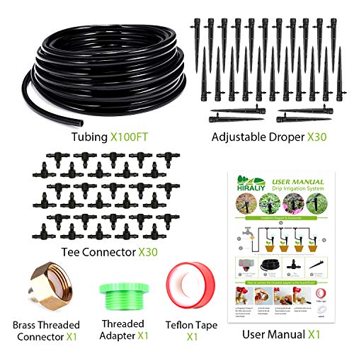 HIRALIY 100ft Drip Irrigation Kit Plant Watering System 8x5mm Blan...