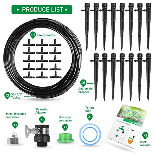 HIRALIY 50ft /15M Drip Irrigation Kits 1/4 Blank Distribution Tub...