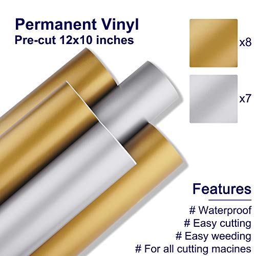 HIRALIY Permanent Vinyl Bundle, 21 Pack 10 x12 in Matte Gold and S...