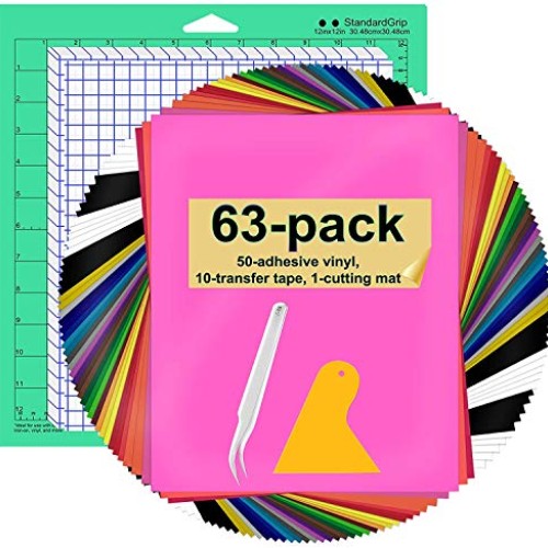 Permanent Vinyl Bundle, HIRALIY 63 Pack 12x10 Adhesive Vinyl She...