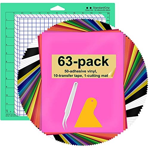Permanent Vinyl Bundle, HIRALIY 63 Pack 12x10 Adhesive Vinyl She...