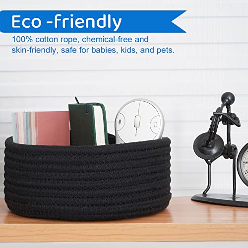 Hispqser 2pack Black Woven Baskets, Natural Small Cotton Rope Sto...