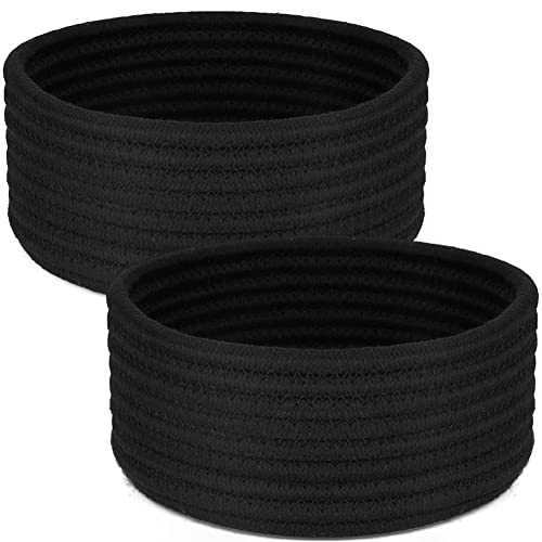 Hispqser 2pack Black Woven Baskets, Natural Small Cotton Rope Sto...