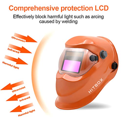 HITBOX Welding Helmet Solar Powered Auto Darkening Hood with Adjus...