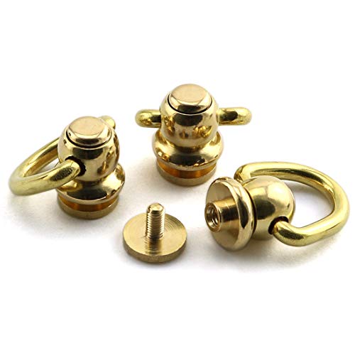 HJ Garden 4pcs Brass Ball Studs Rivets Nails Rotatable D Ring Buck...