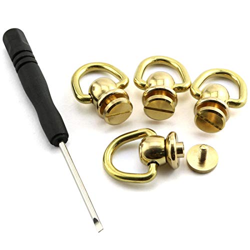 HJ Garden 4pcs Brass Ball Studs Rivets Nails Rotatable D Ring Buck...