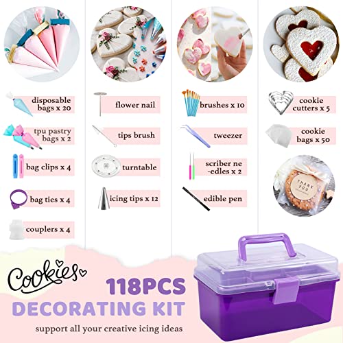 Cookie Decorating Supplies Kit 118pcs with Storage Case, Royal Sug...