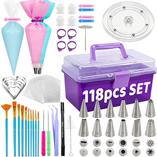 Cookie Decorating Supplies Kit 118pcs with Storage Case, Royal Sug...