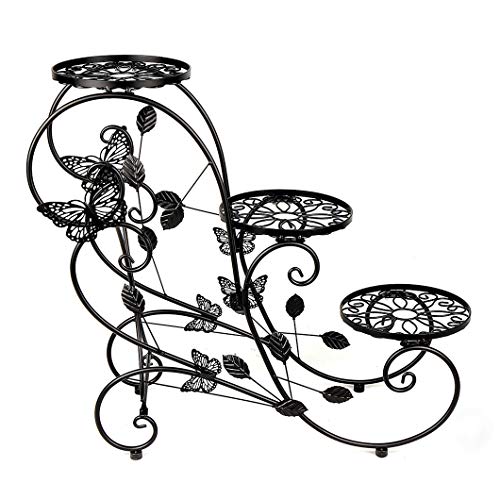 HLC Classic Plant Stand Shelf Holds 3-Flower Pot Black