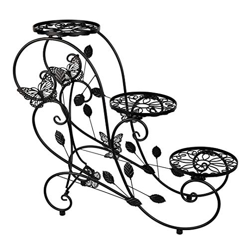 HLC Classic Plant Stand Shelf Holds 3-Flower Pot Black