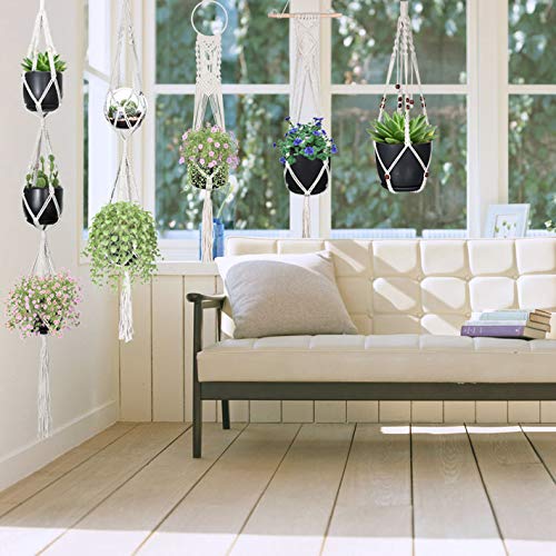 Macrame Plant Hangers, Hanging Planters Set of 5 with 5 Hooks, Han...