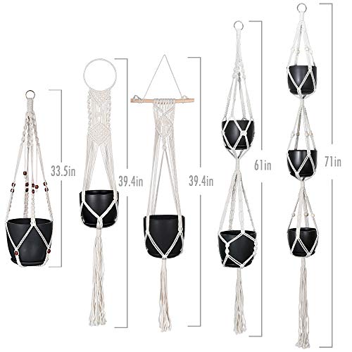 Macrame Plant Hangers, Hanging Planters Set of 5 with 5 Hooks, Han...