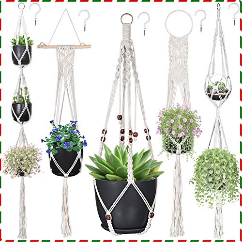 Macrame Plant Hangers, Hanging Planters Set of 5 with 5 Hooks, Han...