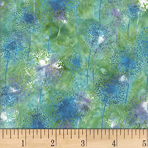 Hoffman Fabrics Bali Batik Dandelions Fabric, Tidepool, Fabric By ...