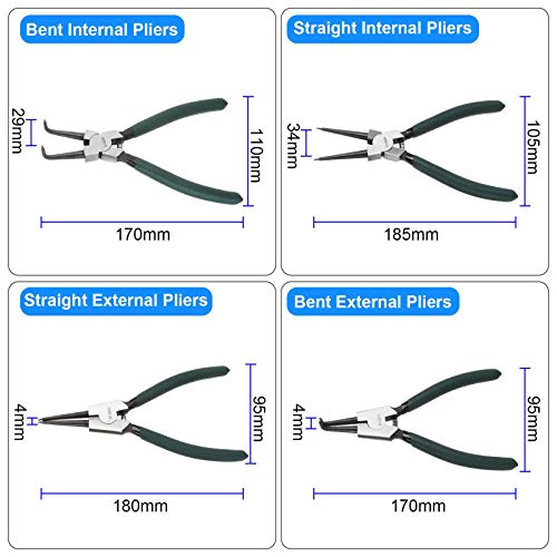 4 Pack 7 inch Snap Ring Pliers Set Heavy Duty Internal/External Ci...