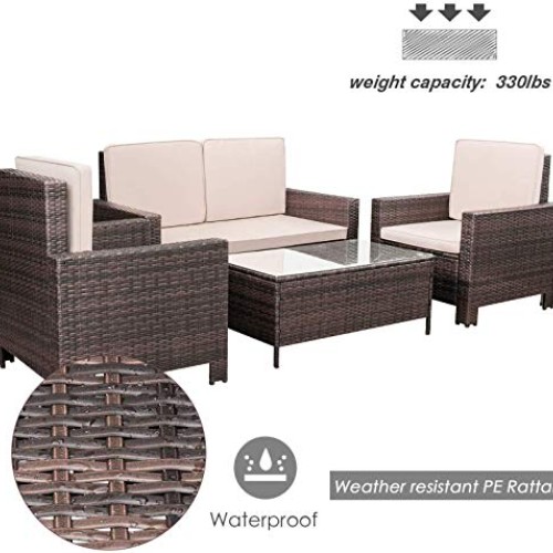 Homall 4 Pieces Outdoor Patio Furniture Sets Rattan Chair Wicker C...