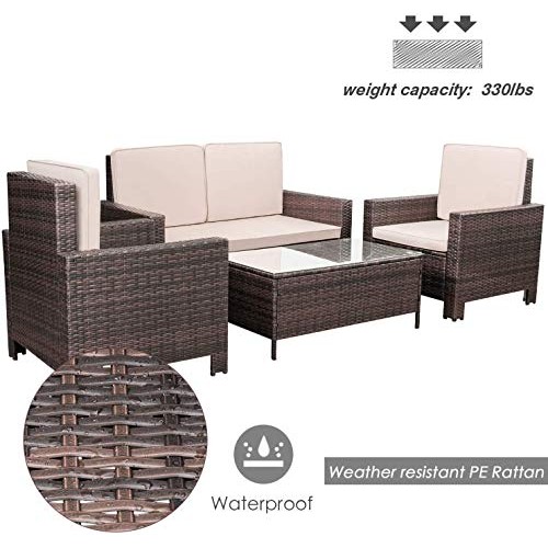 Homall 4 Pieces Outdoor Patio Furniture Sets Rattan Chair Wicker C...