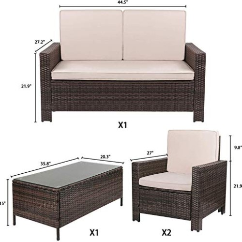 Homall 4 Pieces Outdoor Patio Furniture Sets Rattan Chair Wicker C...